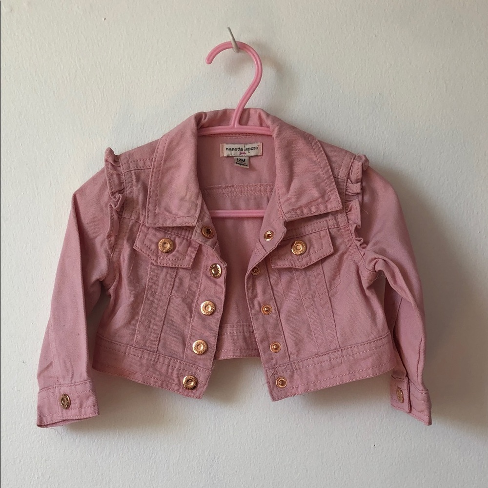 Nanette Lepore Pink Ruffle-Shoulder Denim Jacket for Kids